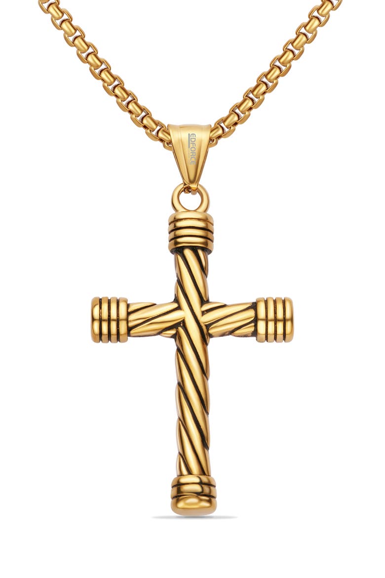 Men's Twisted Cross Pendant Necklace, Alternate, color, GOLD