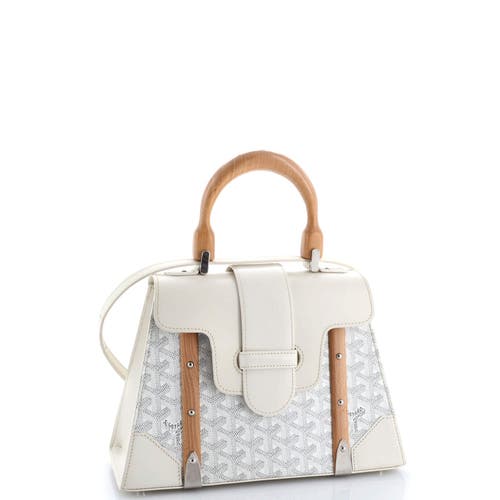 Pre-owned Goyard Goyard Saigon Top Handle Bag Coated Canvas With Leather Pm In White