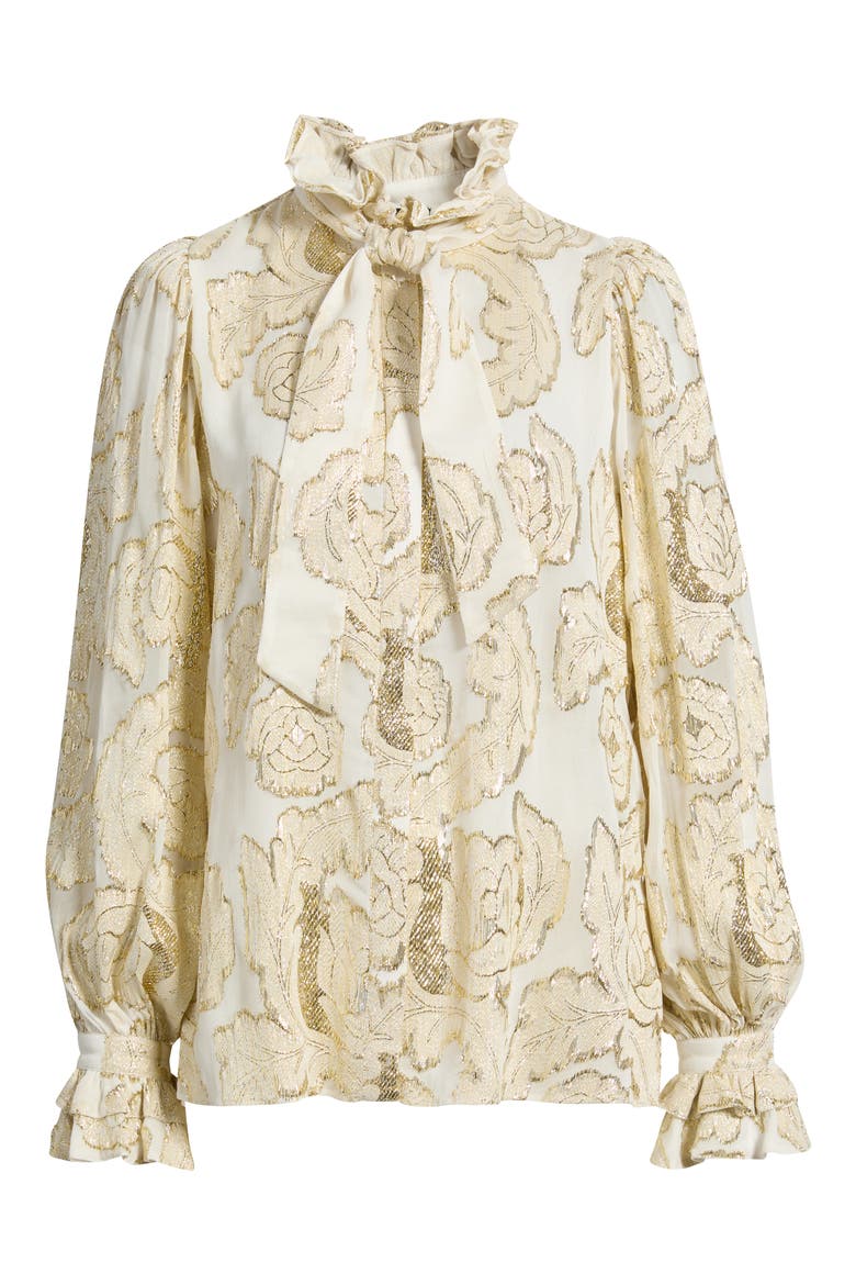 Niosha Metallic Tie Neck Top, Alternate, color, IVORY