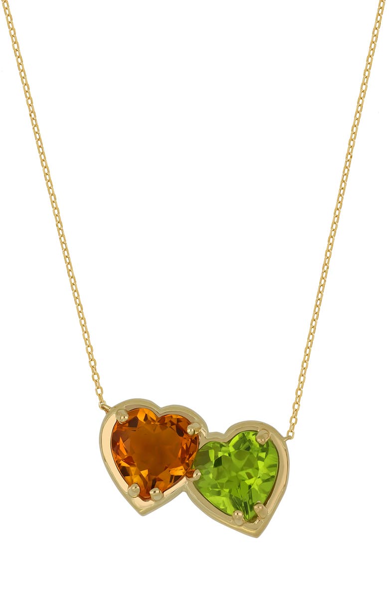 Bony Levy 14K Gold Peridot & Citrine Double Heart Pendant Necklace, Main, color, 14Ky Peridot/ Citrine
