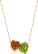 Bony Levy 14K Gold Peridot & Citrine Double Heart Pendant Necklace