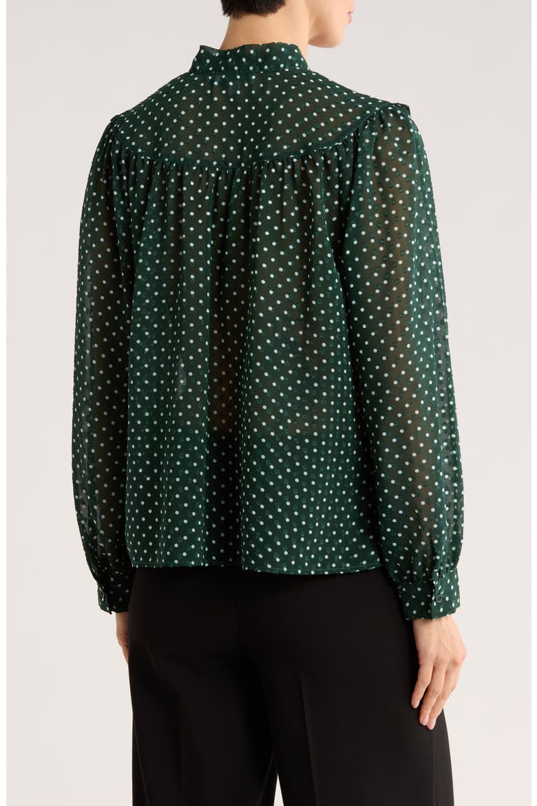 Tie Neck Button-Up Shirt, Alternate, color, EMERALD GREEN/ WHITE DOT