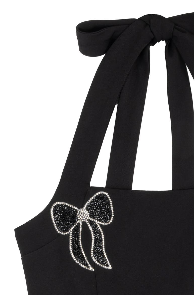 Kids' Bow Detail Scuba Halter Skater Dress, Alternate, color, BLACK