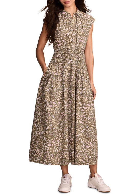LUCKY BRAND LUCKY BRAND FLORAL SMOCKED WAIST SLEEVELESS MIDI SHIRTDRESS