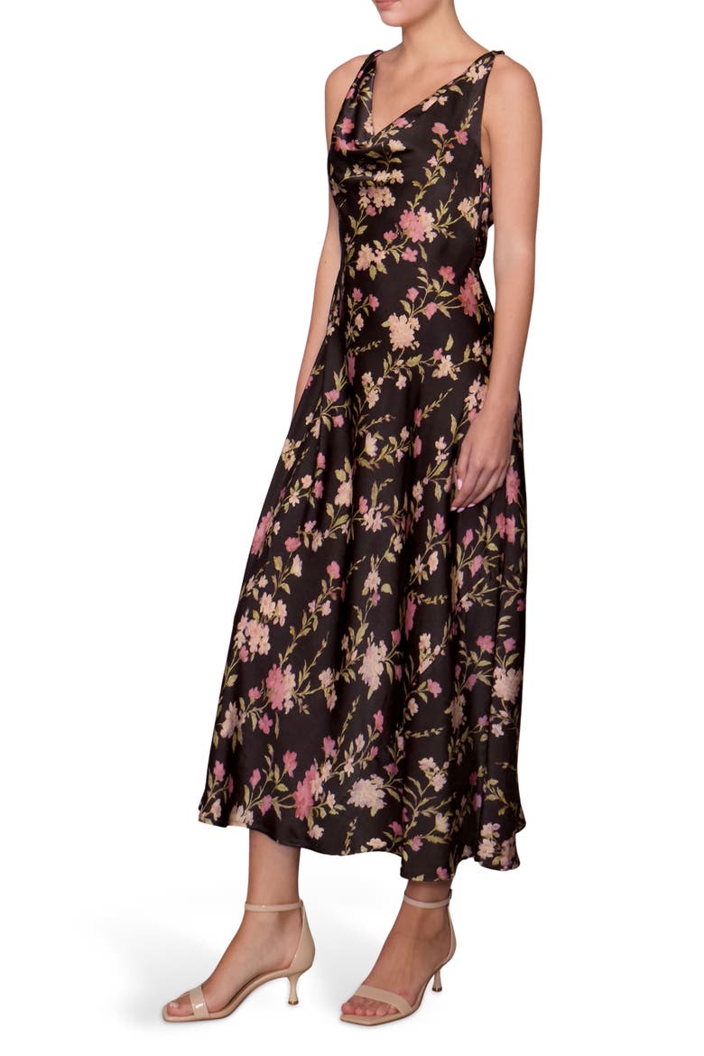 Print Satin Dress, Alternate, color, BLACK/ MULTI FLORAL