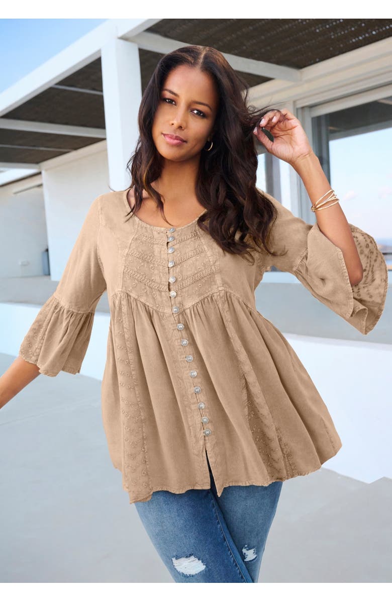 Roaman's Taylor Acid Wash Big Shirt, Alternate, color, New Khaki