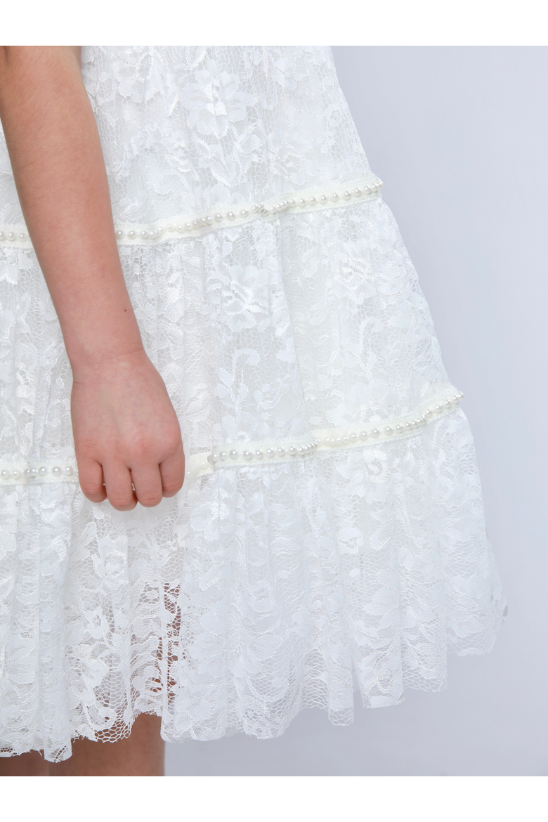 Sweet Lace Pearl & Bow Tiered Dress, Alternate, color, White
