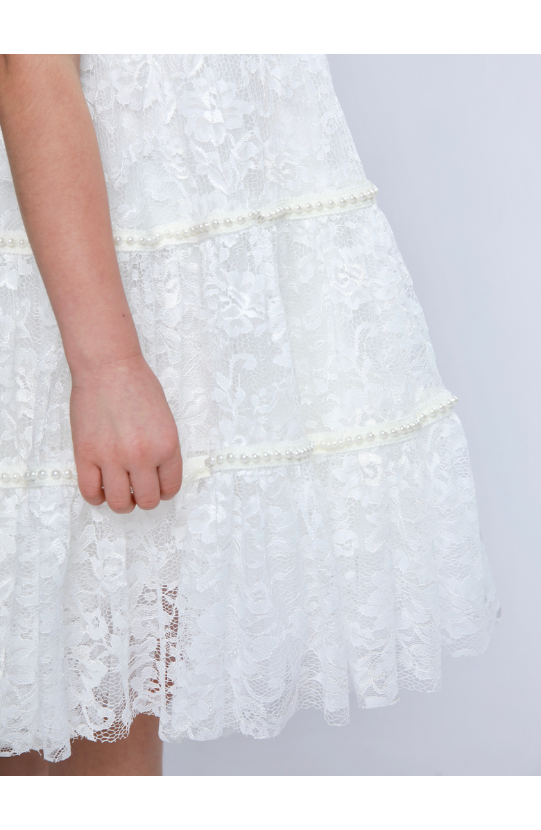 Mia Belle Girls Sweet Lace Pearl & Bow Tiered Dress, Alternate, color, White