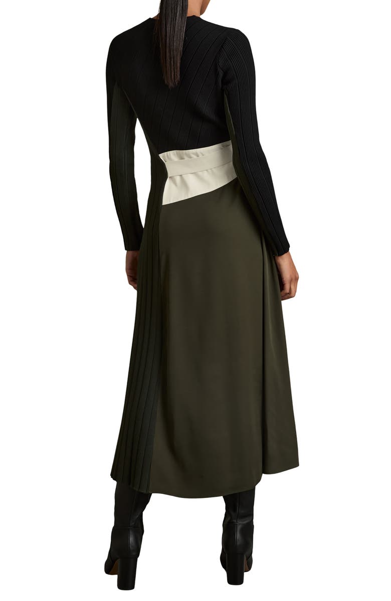 Reiss Emilina Mixed Media Long Sleeve Dress, Alternate, color, Khaki/ Black