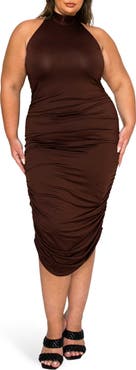 L I V D Izzy Ruched Midi Halter Dress