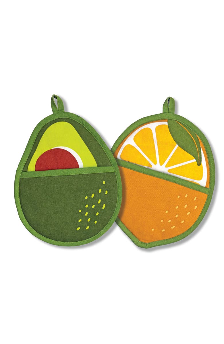 The Neighborgoods Avocado & Lemon Pot Holders Set of 2, Main, color, Green