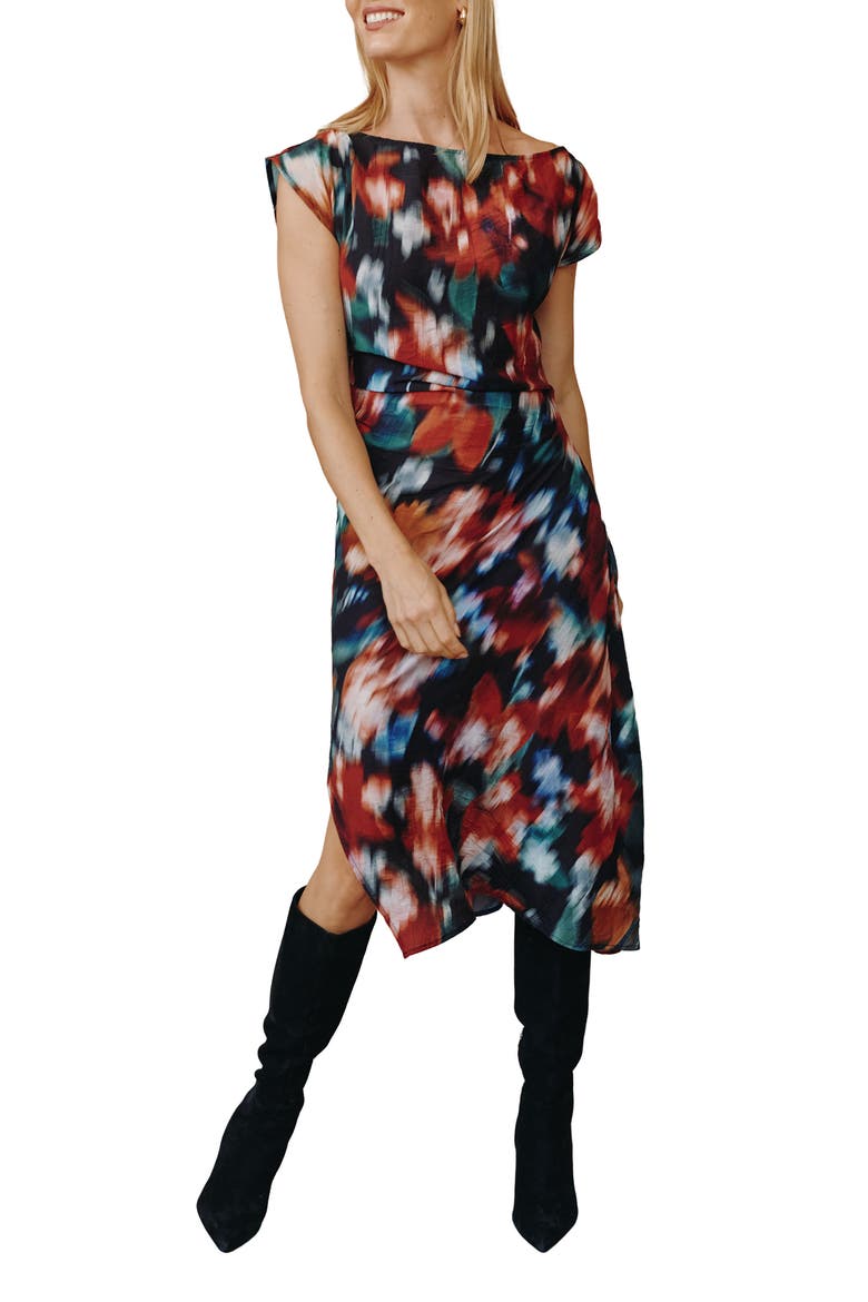 Blurred Boat Neck Midi Dress, Main, color, BLURRED FLORAL PRINT