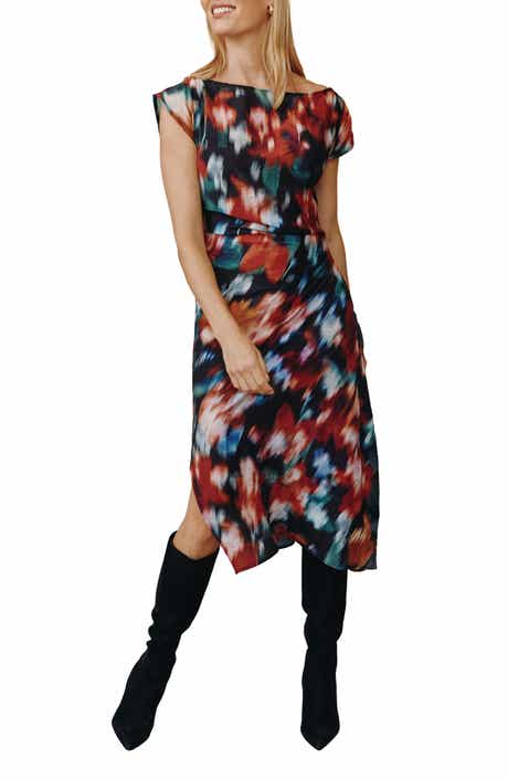 Blurred Boat Neck Midi Dress