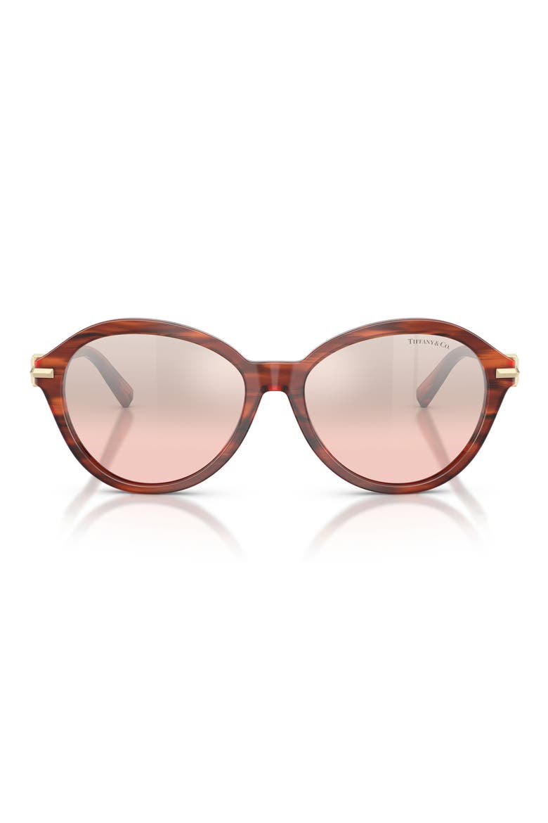 56mm Gradient Round Sunglasses, Main, color, RUBY STRIPED HAVANA / PINK