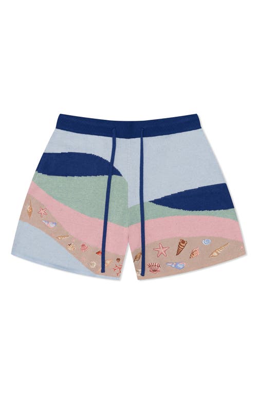 Shop Mavrans Beach House Jacquard Sweater Shorts In Blue Multi