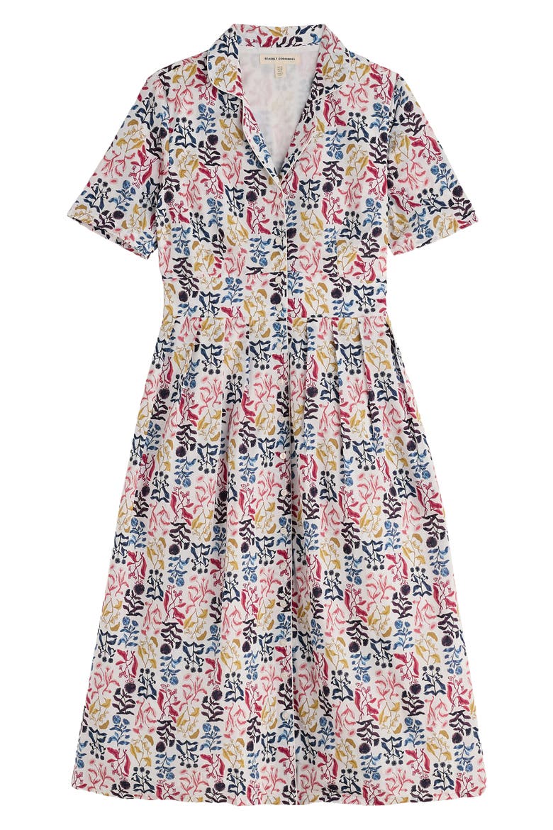 Pleated Organic Cotton Shirtdress, Alternate, color, INKY BOTANICAL CHALK