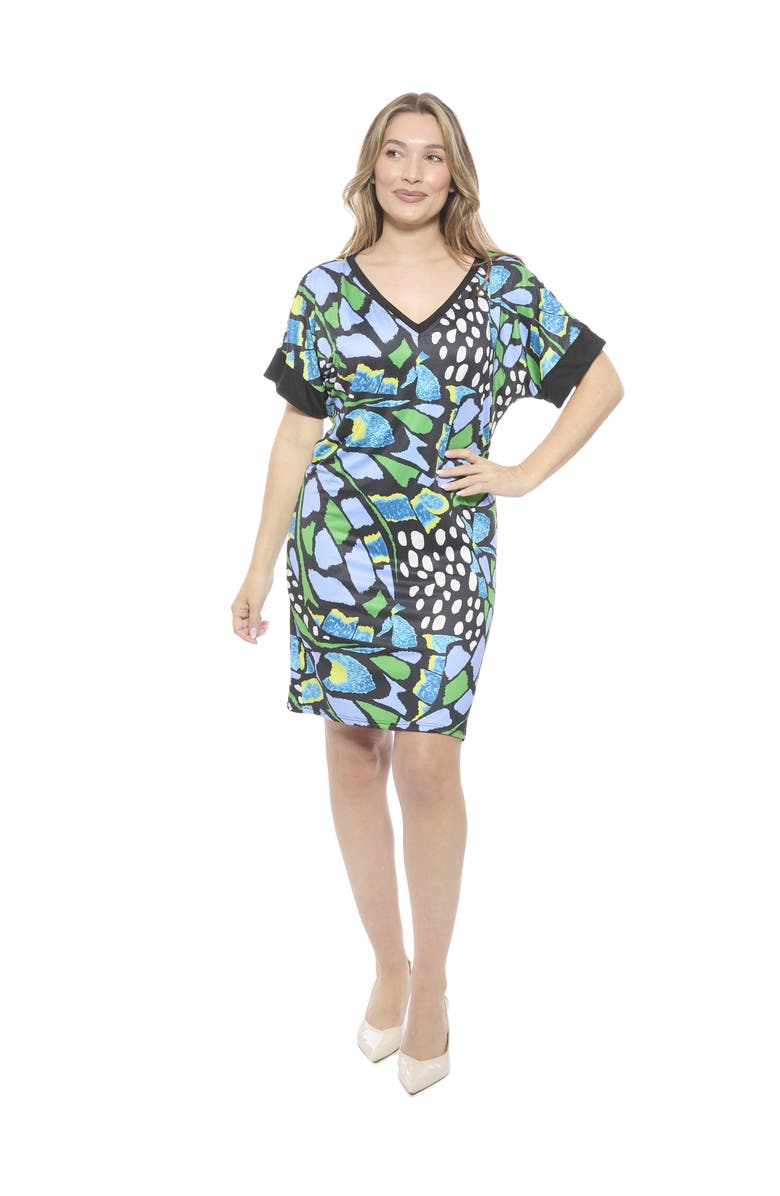 24seven Comfort Apparel Womens Butterfly Short Sleeve Knee Length T-Shirt Dress, Main, color, Blue Multi