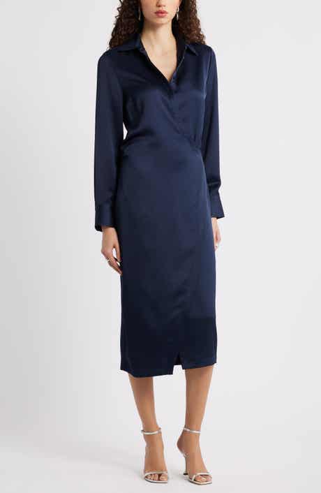 Nordstrom Long Sleeve Faux Wrap Satin Shirtdress