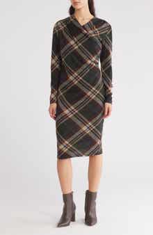 Connected Apparel Plaid Long Sleeve Dress
