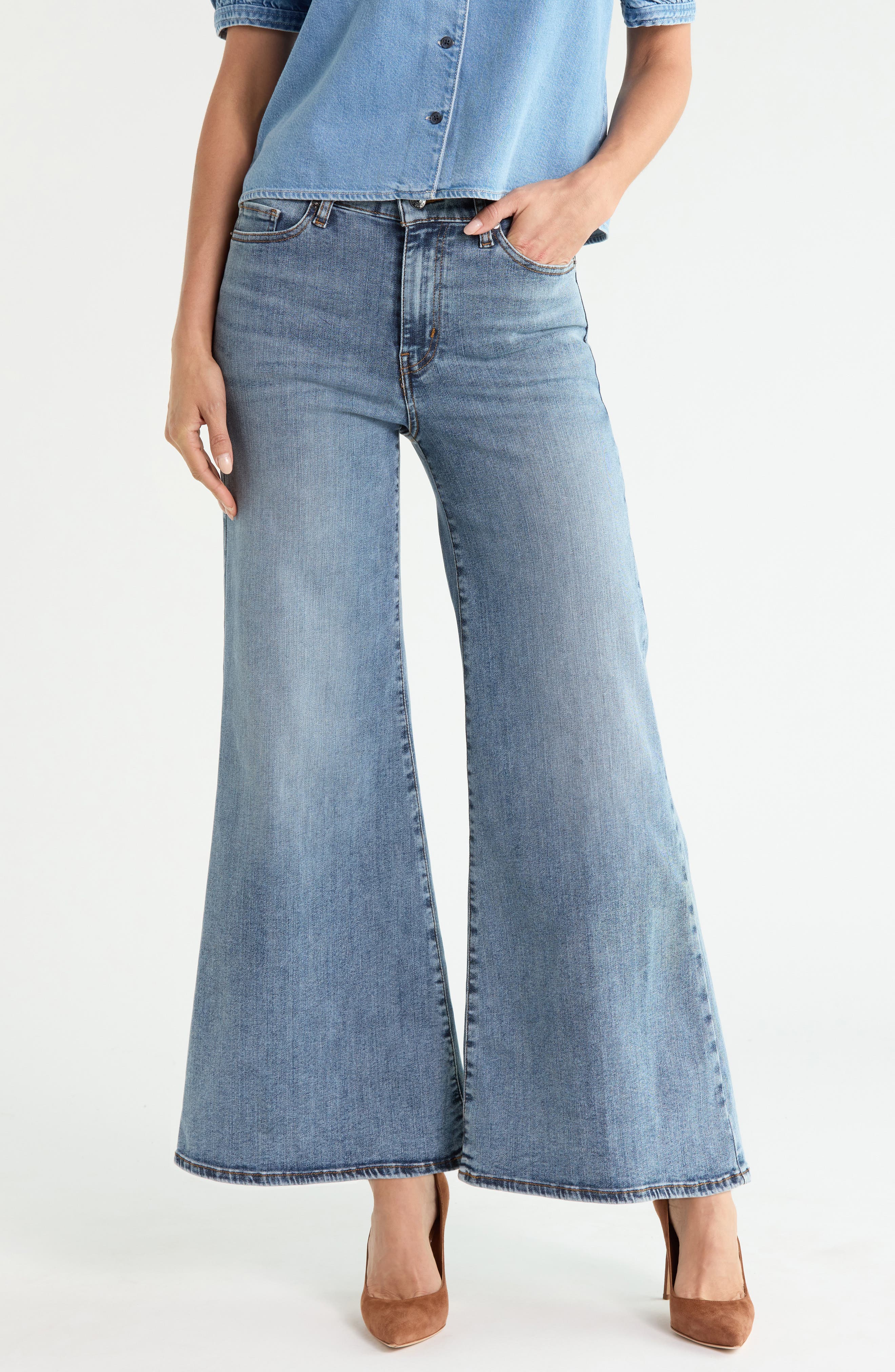Le Palazzo Crop High Waist Wide Leg Jeans