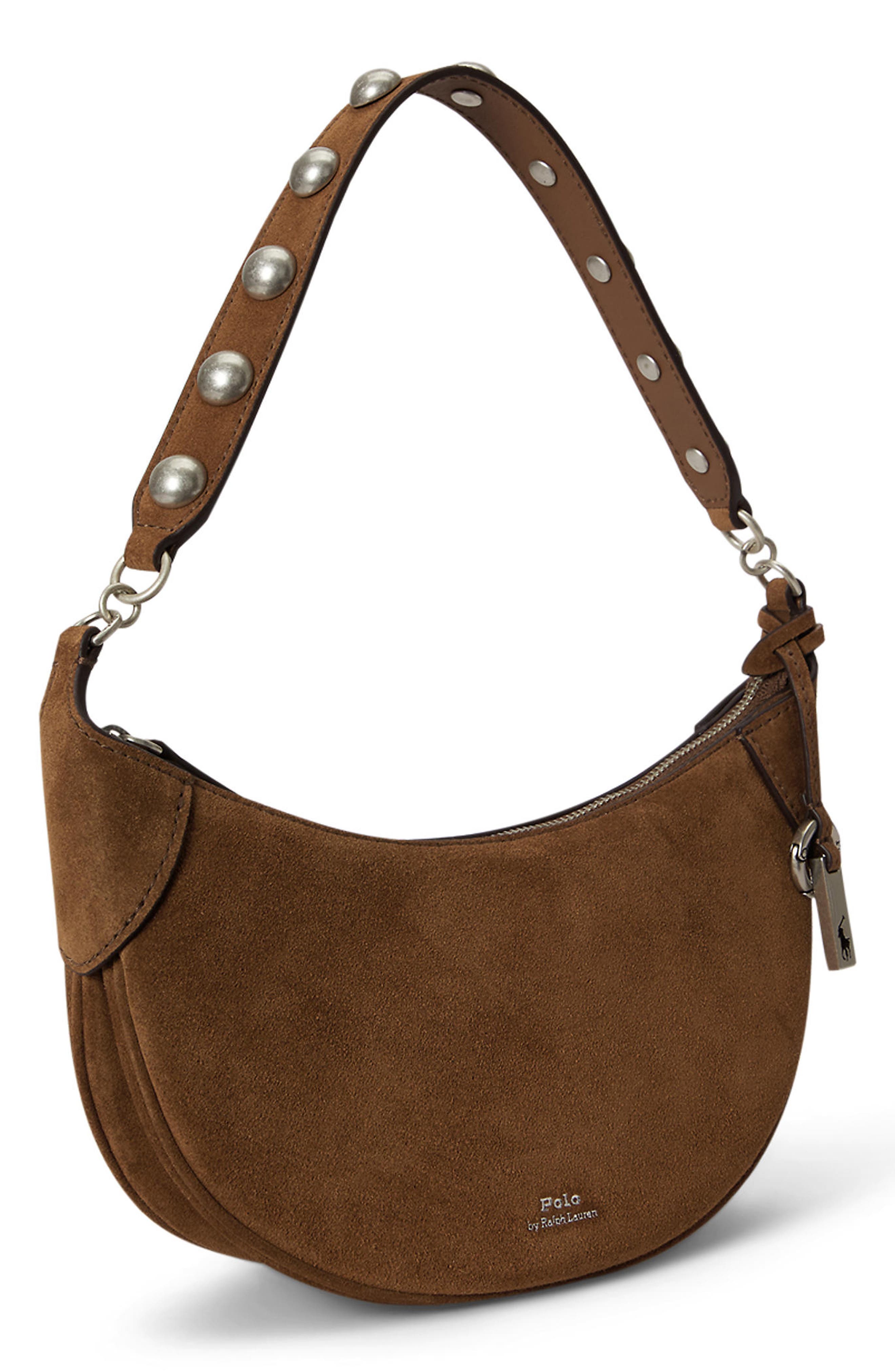 Polo Ralph Lauren Polo ID Stud Suede Crossbody Bag, Alternate, color, Cinnamon