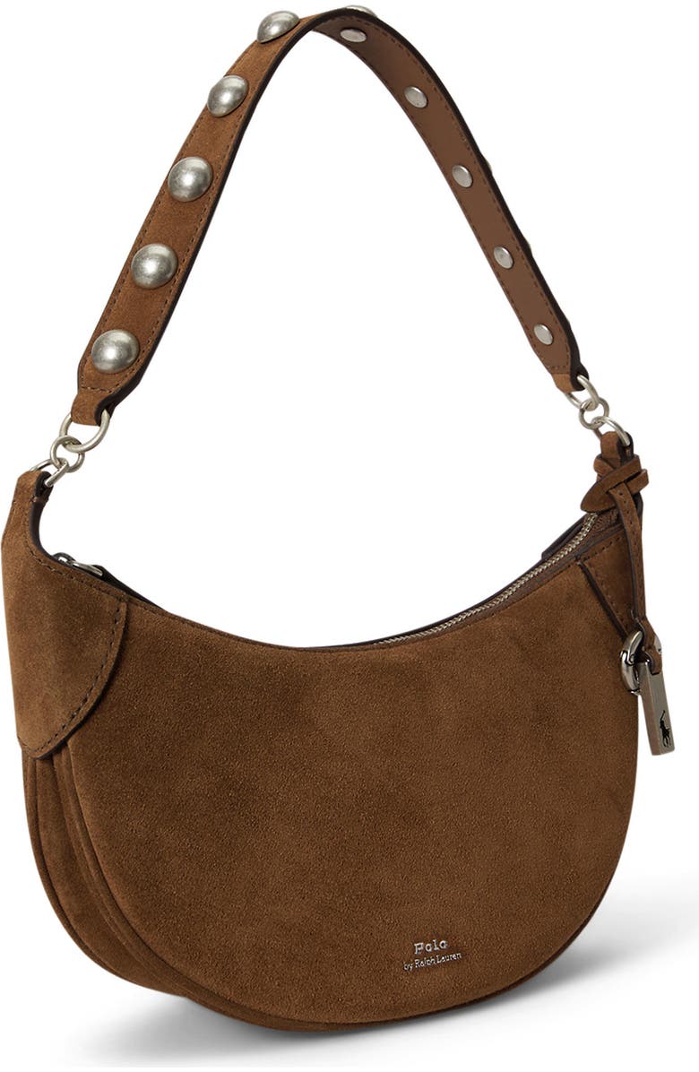 Polo Ralph Lauren Polo ID Stud Suede Crossbody Bag, Alternate, color, Cinnamon