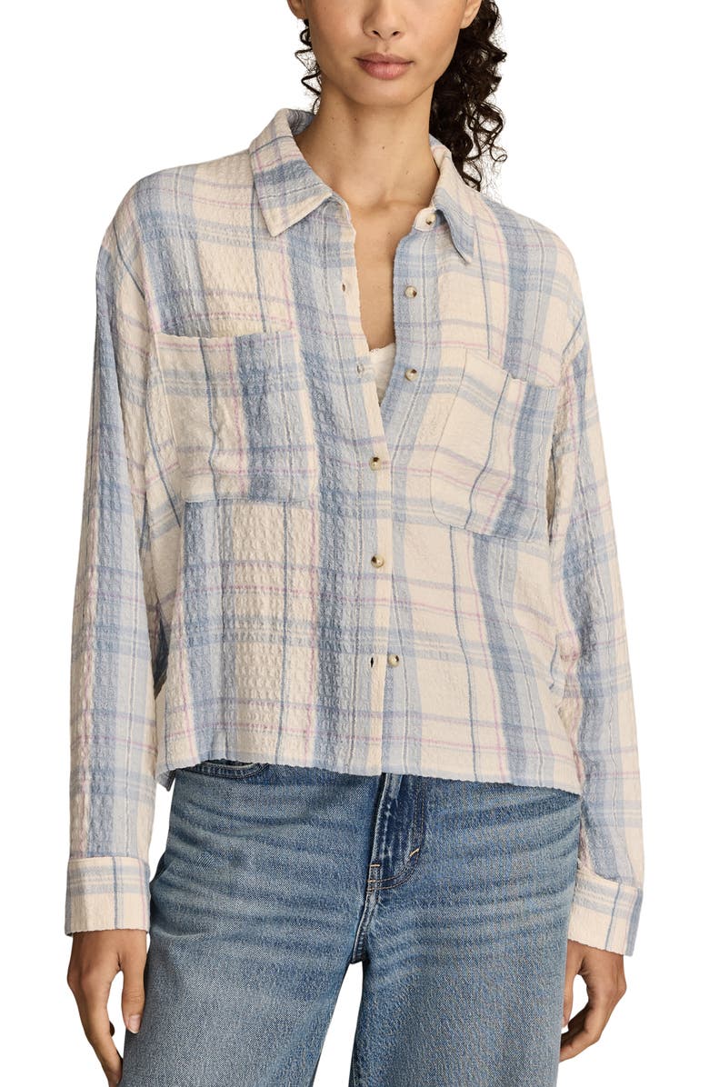 Lucky Brand Plaid Crop Button-Up Shirt, Main, color, Blue Plaid