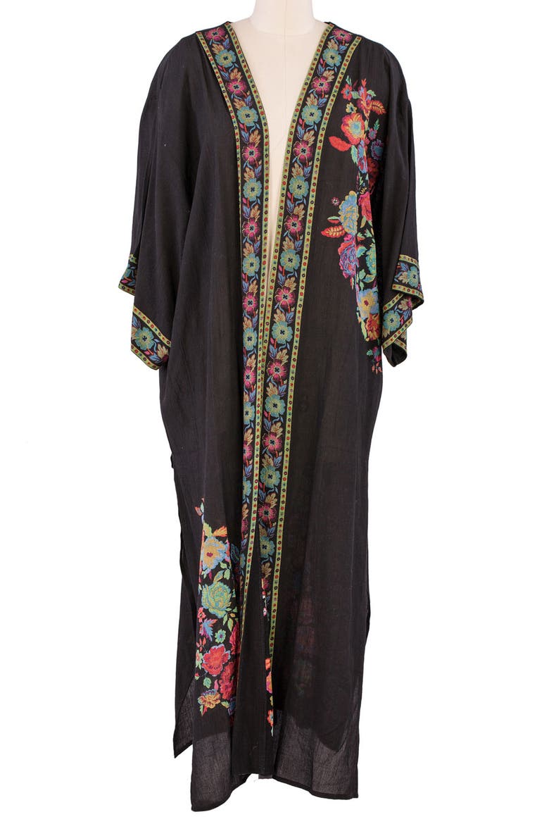 Midnight Floral Garden Ruana, Main, color, BLACK