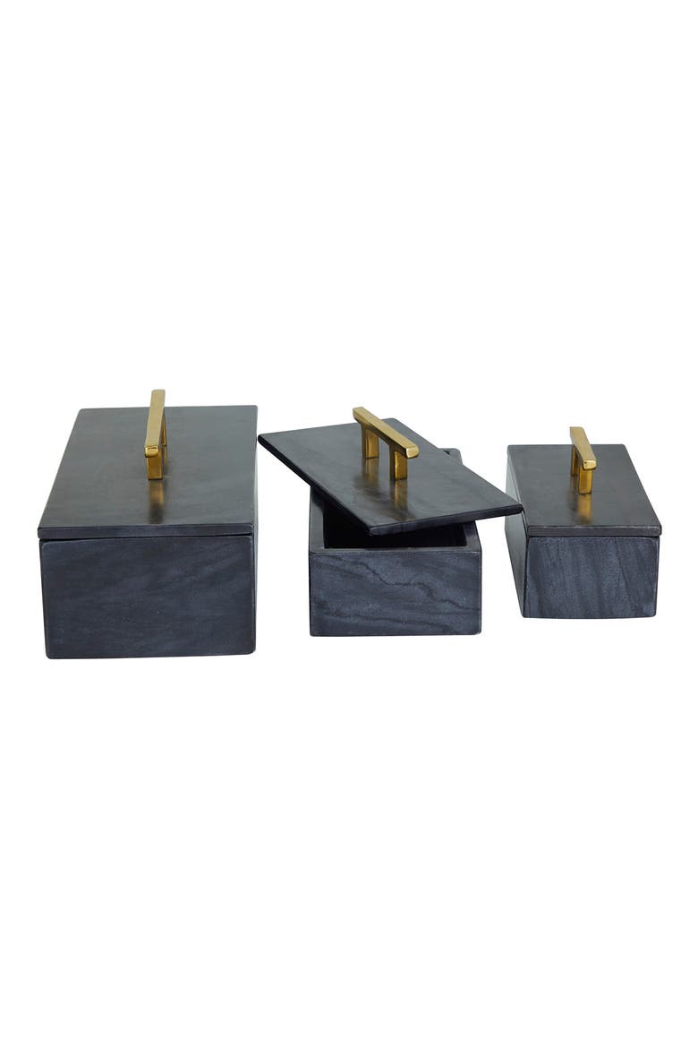 Black Marble Box with Goldtone Handle - Set of 3, Alternate, color, BLACK