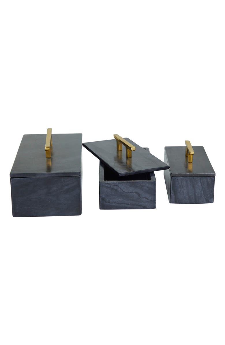 VIVIAN LUNE HOME Black Marble Box with Goldtone Handle - Set of 3, Alternate, color, Black