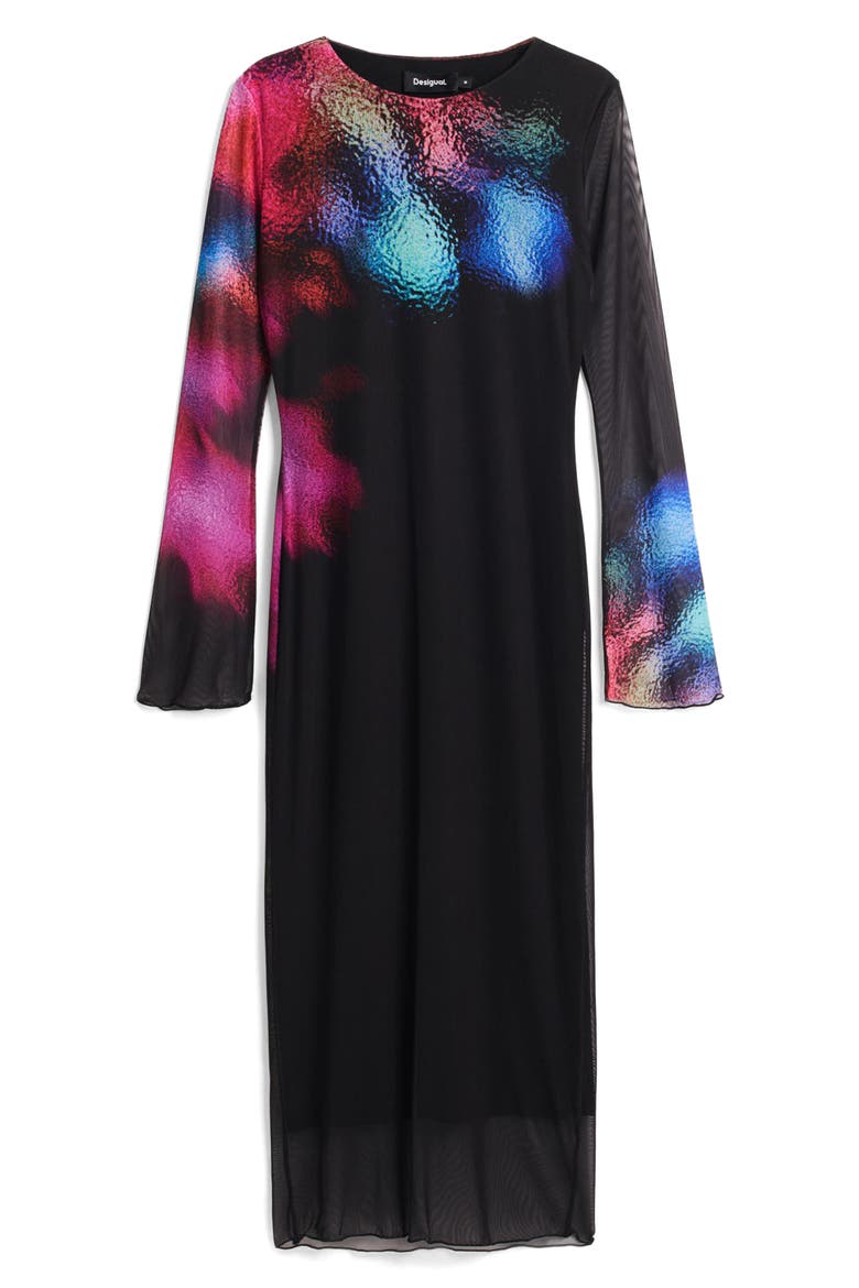 Long Sleeve Mesh Dress, Alternate, color, BLACK
