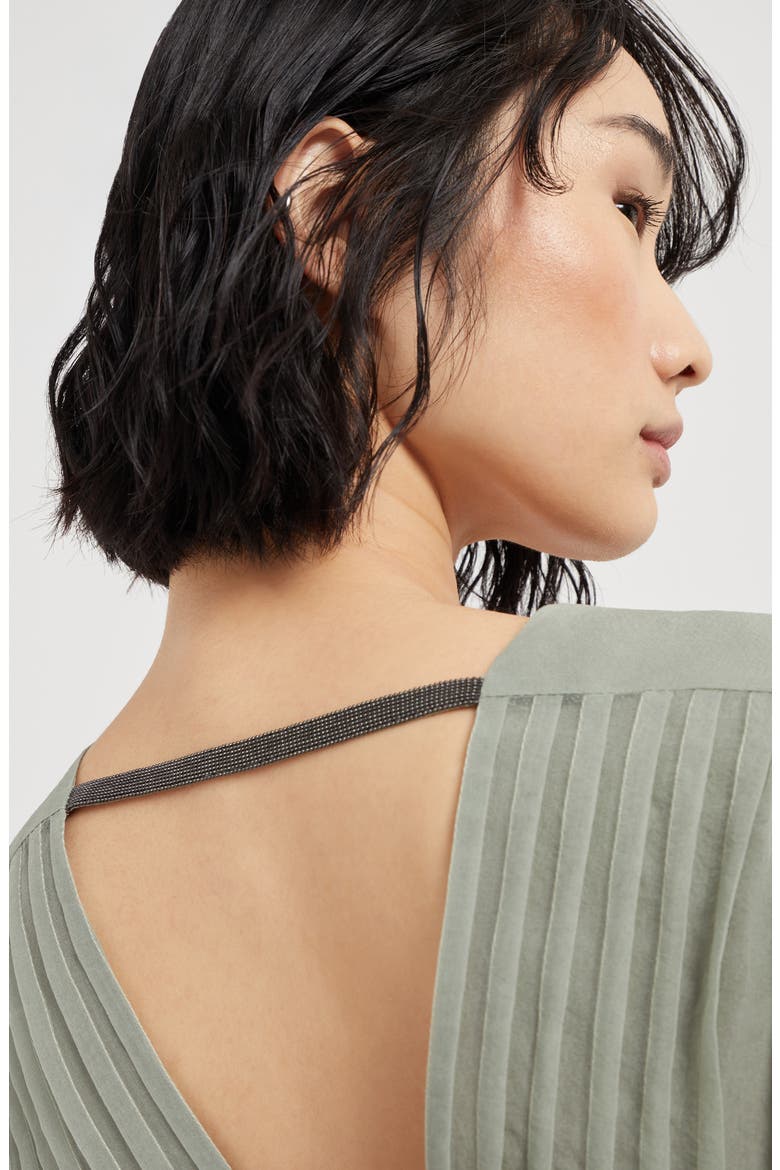 Crispy silk dress with monili, Alternate, color, Olive