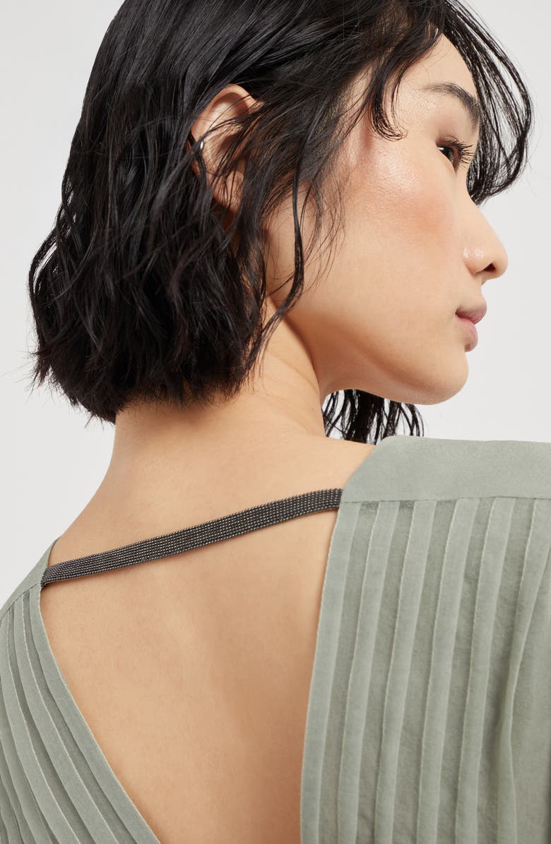 Brunello Cucinelli Crispy silk dress with monili, Alternate, color,