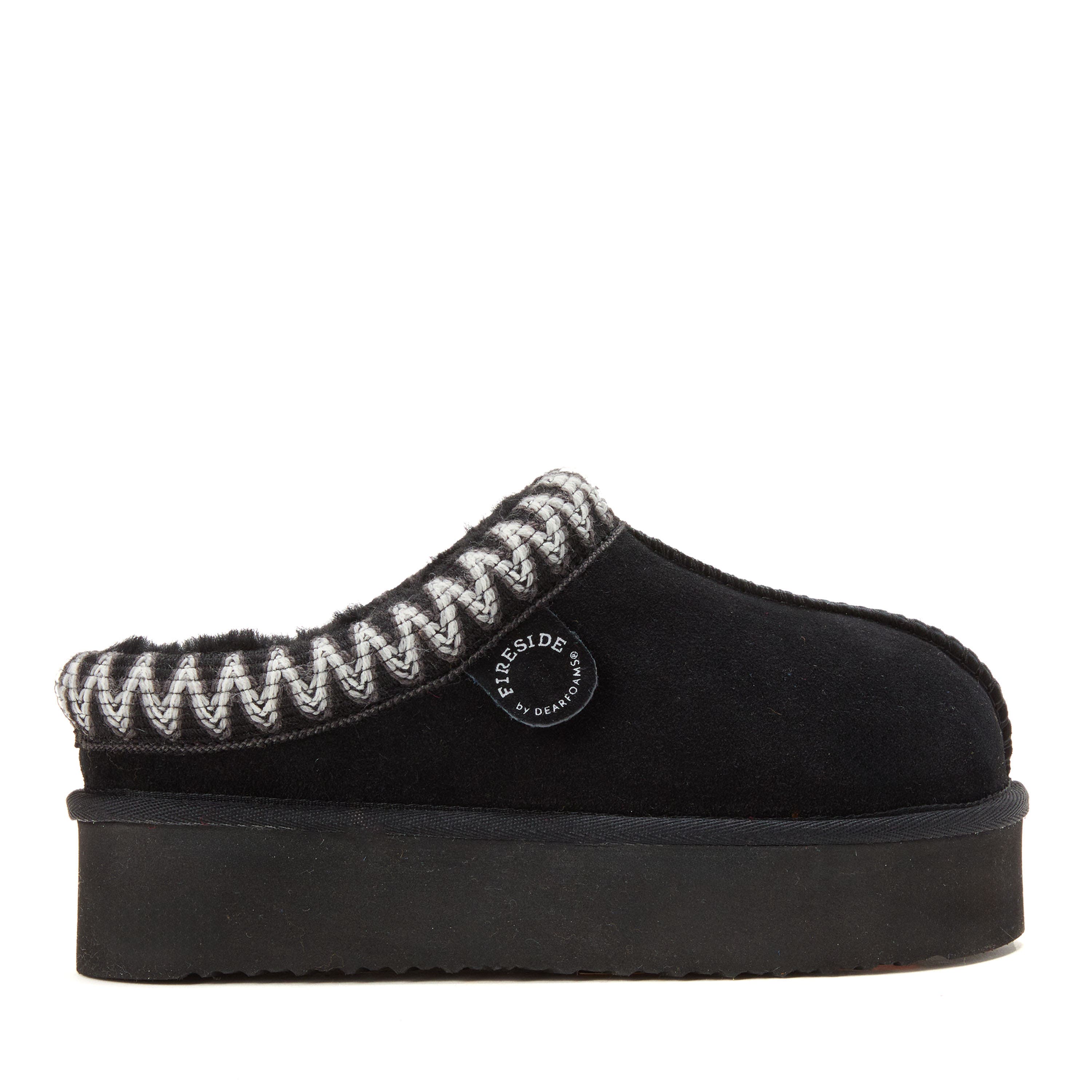 DEARFOAMS Fireside Queenstown Genuine Shearling Clog With Embroidery, Alternate, color, Black