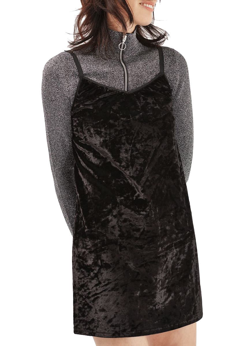 Topshop Crushed Velvet Slipdress, Alternate, color, 