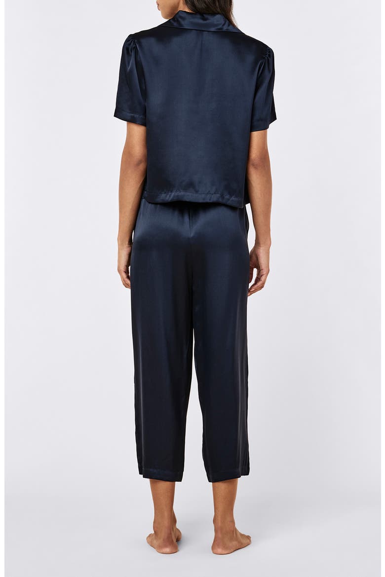 Audrey Mulberry Silk Crop Pajamas, Alternate, color, DEEP NAVY