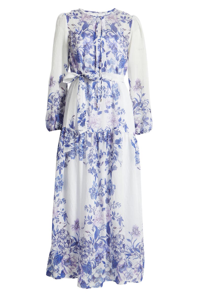 Placed Print Long Sleeve Maxi Dress, Alternate, color, BLUE WHITE
