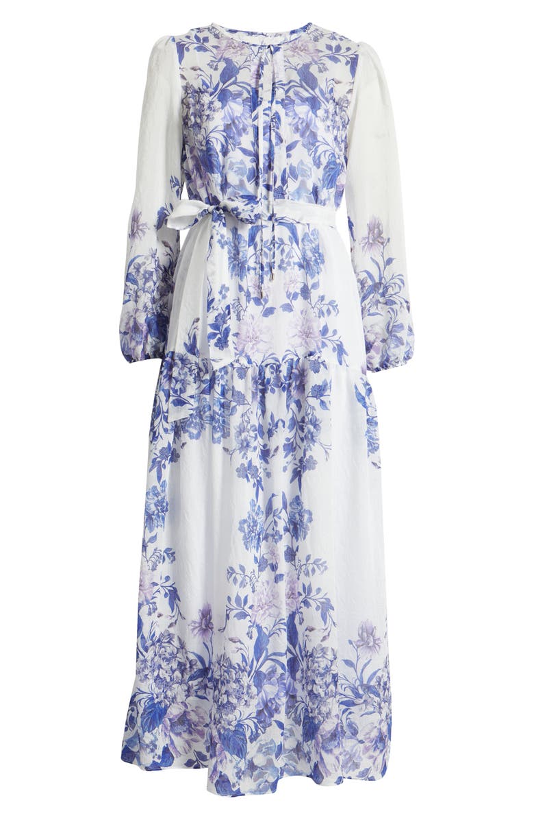 Julia Jordan Placed Print Long Sleeve Maxi Dress, Alternate, color, Blue White