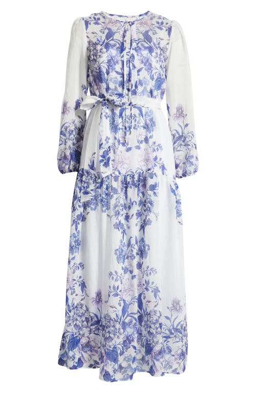 Julia Jordan Placed Print Long Sleeve Maxi Dress In Blue White