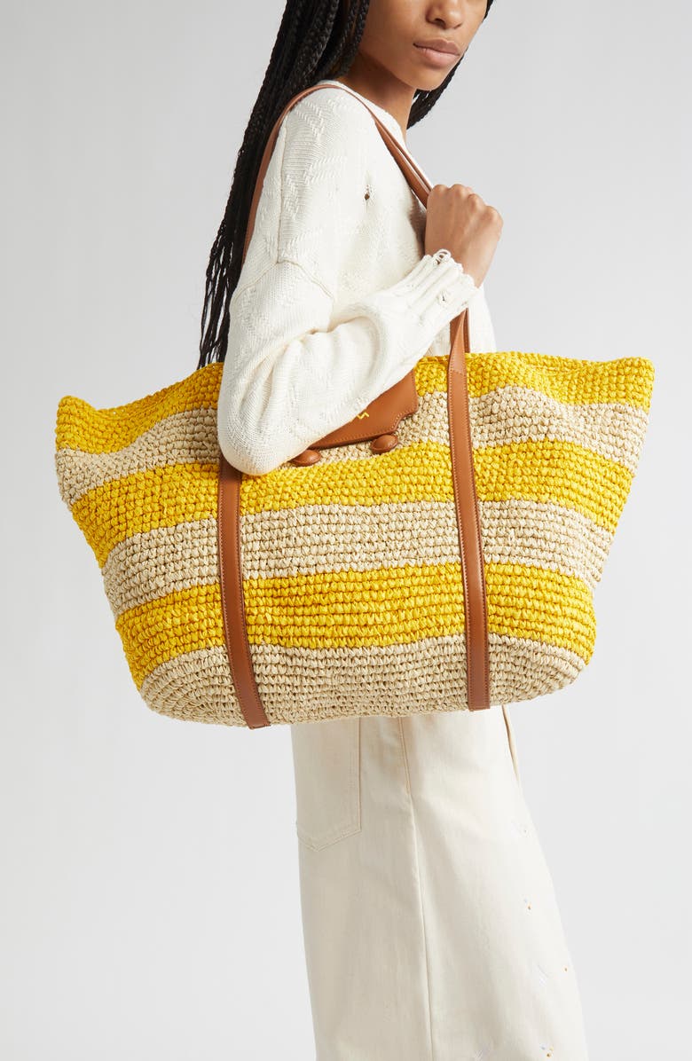 Marni Medium Trunkaroo Stripe Woven Tote, Alternate, color, Yellow