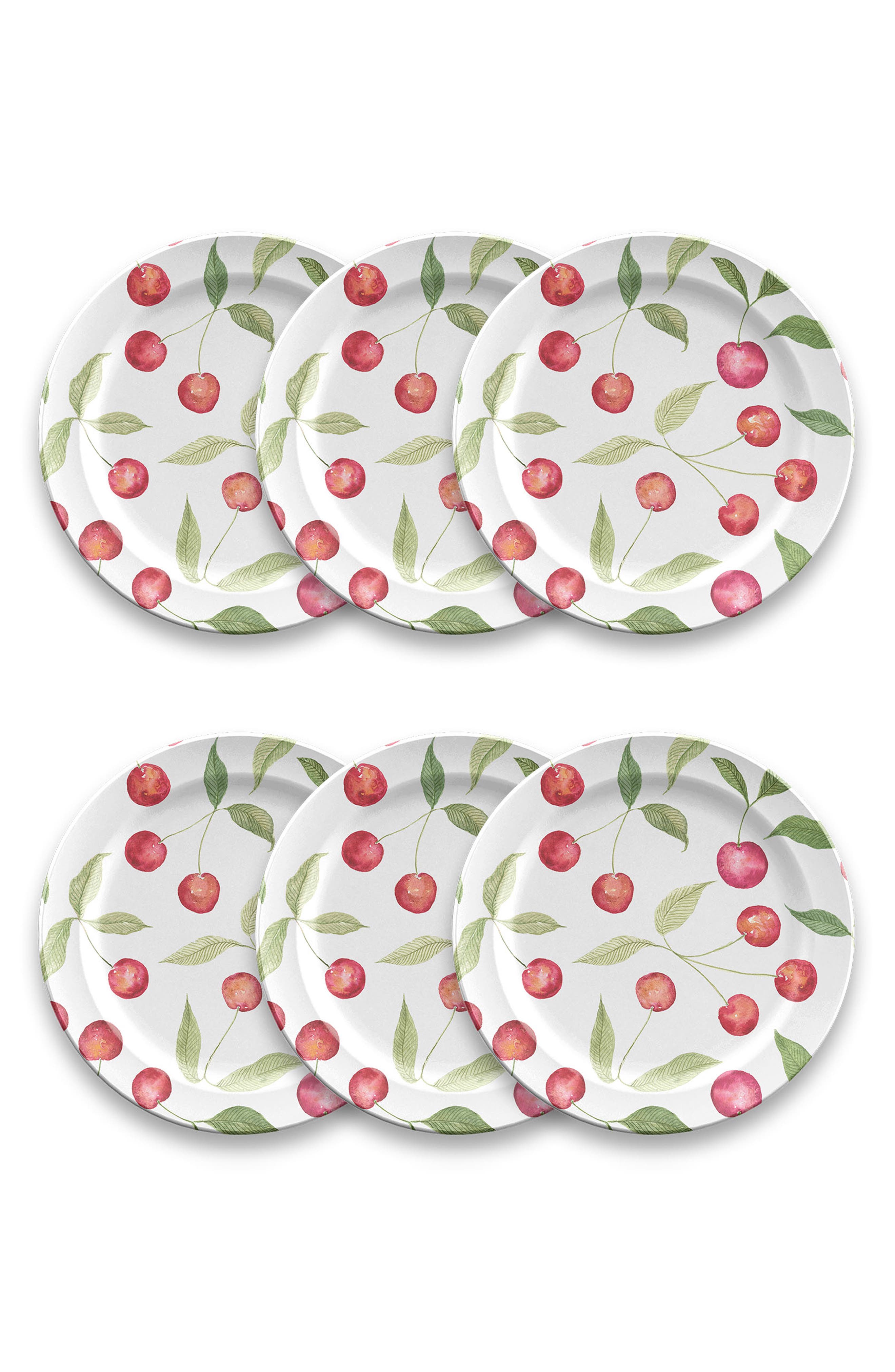 TarHong Berries Cherries Set of Six Melamine Salad Plates