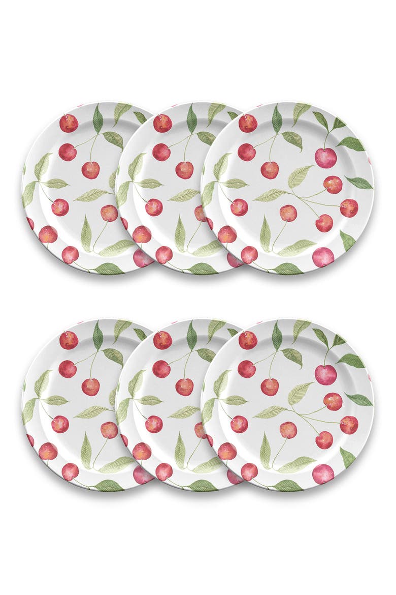 Berries Cherries Set of Six Melamine Salad Plates, Main, color, WHITE MULTI