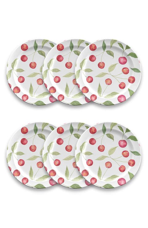 Berries Cherries Set of Six Melamine Salad Plates
