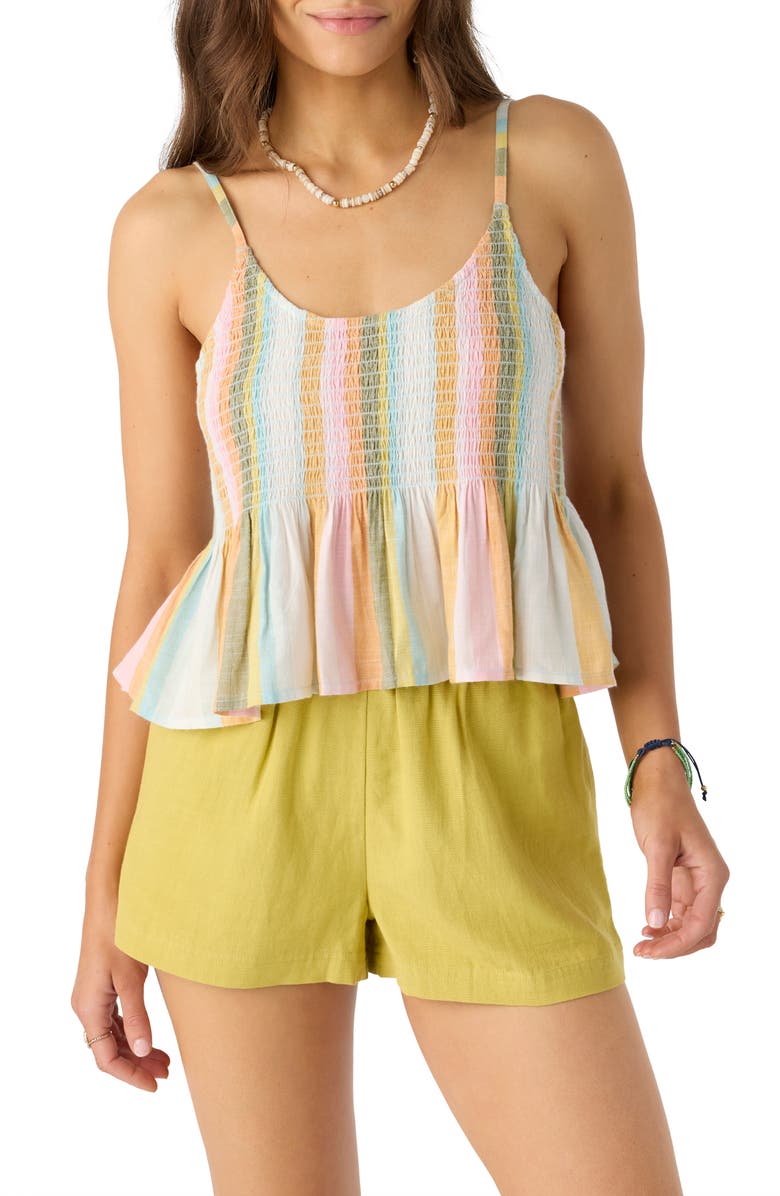 O'Neill Rosia Stripe Smocked Peplum Camisole, Main, color, 
