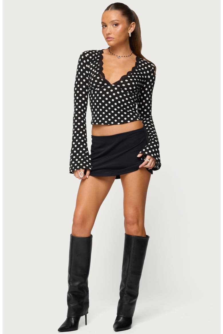 Lacey Polka Dot Long Sleeve Crop Top, Alternate, color, BLACK-AND-WHITE