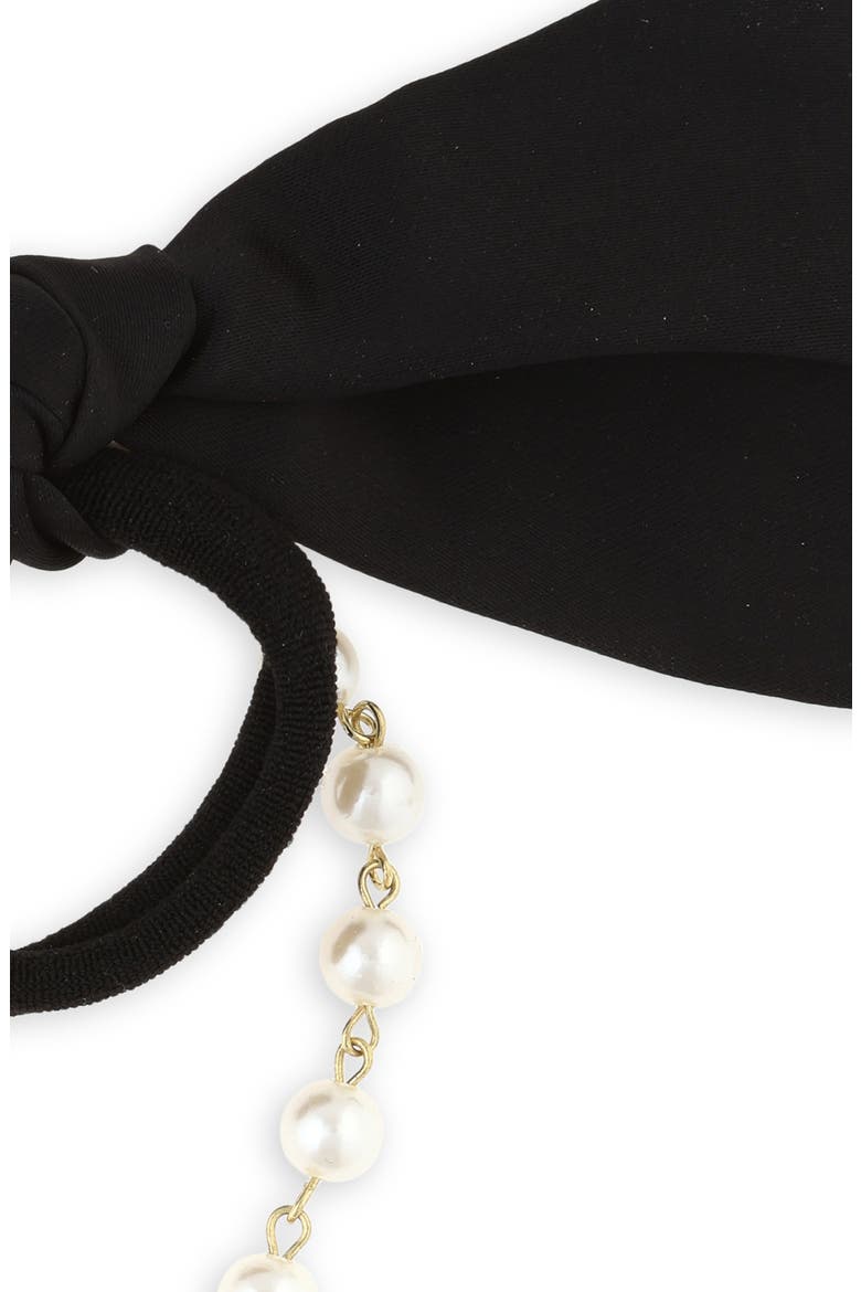 Imitation Pearl Satin Bow Ponytail Holder, Alternate, color, BLACK