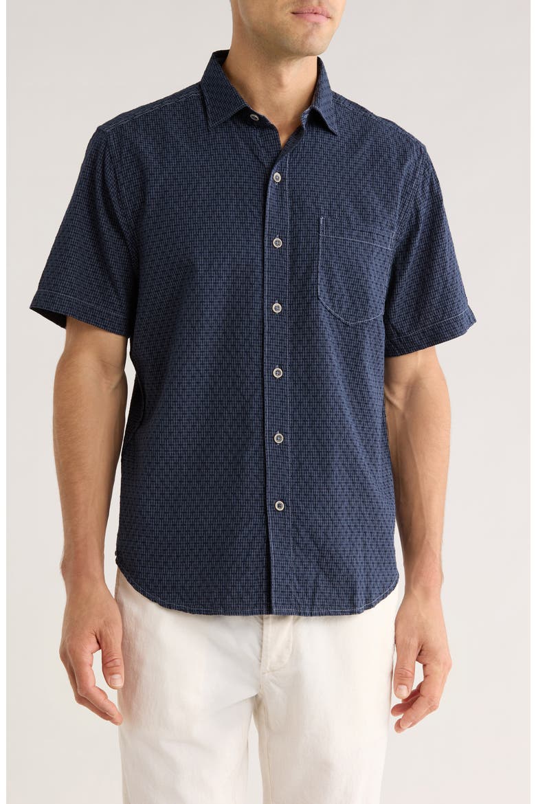 Dockside Dobby Short Sleeve Button-Up Shirt, Main, color, NAVY