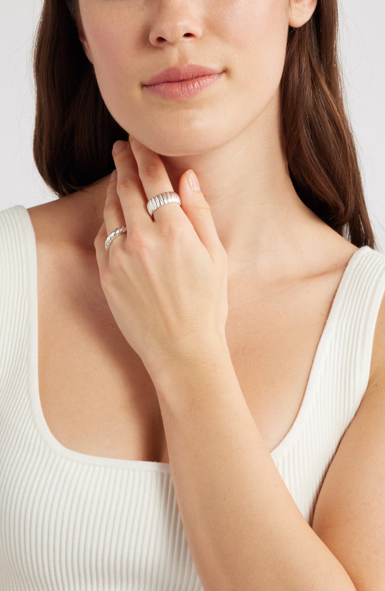 Nordstrom Demi Fine Set of 2 Ridged Rings, Alternate, color, Sterling Silver Plated