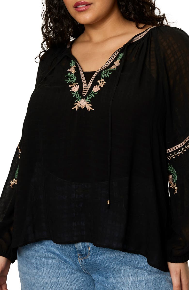 Sanctuary Raye Embroidered Top, Alternate, color, Black