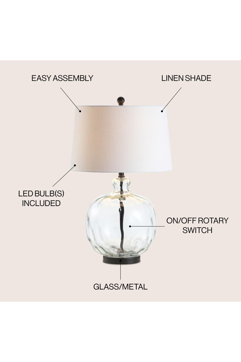 Rae 26.5" Glass/Metal LED Table Lamp, Clear/Black, Alternate, color, Clear/black